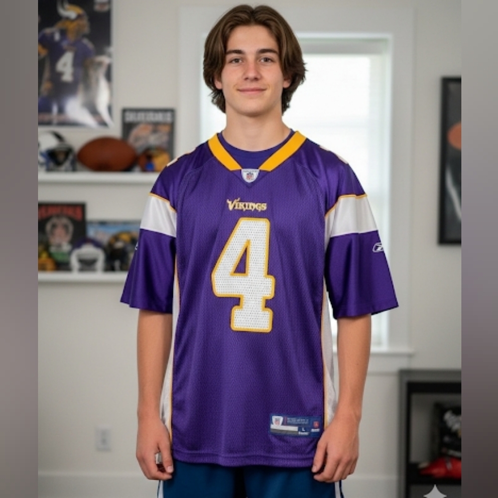 Vintage NFL Minnesota Vikings Brett Favre 4 Youth Jersey Purple size L 14-16